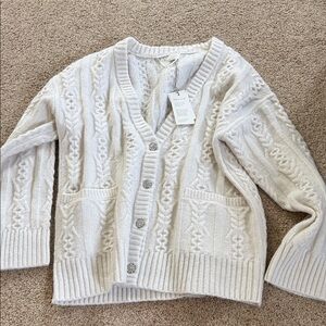 NWT a new day Cream Cable Knit V-Neck Button Front Cardigan